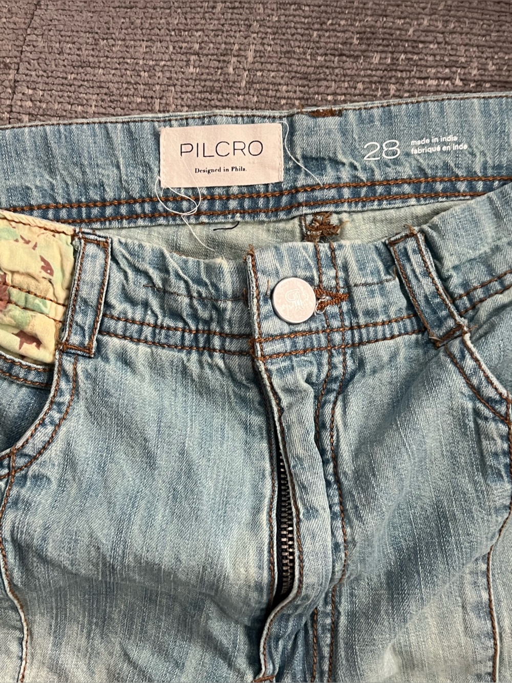 Pilcro Light Blue Patchwork Flare Jeans with Yellow Plaid & Floral Panels - Picture 2 of 7
